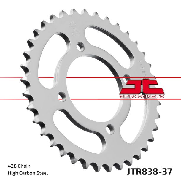 Piñón JT Sprockets 428 37Z, diámetro interior 64 mm, círculo de perno 80 mm para Yamaha YBR ED SPD Custom RD DX RS, SYM XS 100 / 125 ccm Año 1975 - 2016