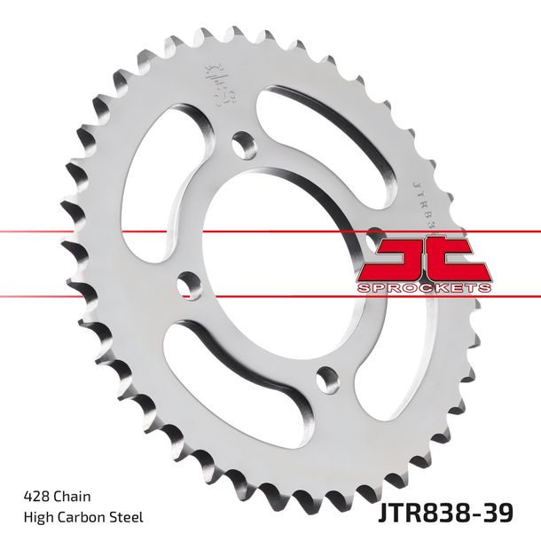 Pignon JT Sprockets 428 39Z, diamètre intérieur 64 mm, cercle de boulons 80 mm pour Yamaha YBR ED SPD Custom RD DX RS, SYM XS 100 / 125 ccm Année 1975 - 2016