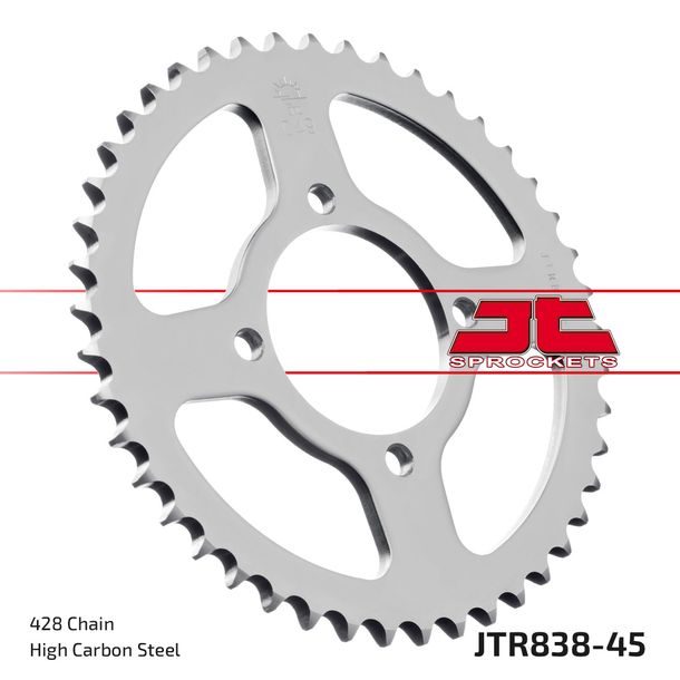 Pignon JT Sprockets 428 45Z, diamètre intérieur 64 mm, cercle de boulons 80 mm pour Yamaha YBR ED SPD Custom RD DX RS, SYM XS 100 / 125 ccm Année 1975 - 2016