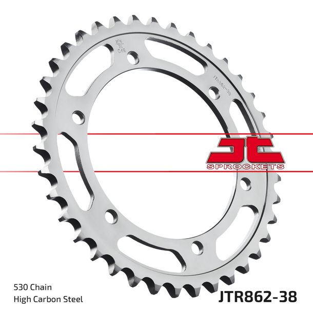Pignon JT Sprockets 530 38Z, diamètre intérieur 120 mm, cercle de boulons 135 mm pour Yamaha XJ N S RD LC 500 / 600 ccm Année 1984 - 1991