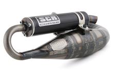 Auspuff Hand Made SCR Corse, schwarz für 70ccm Minarelli stehend