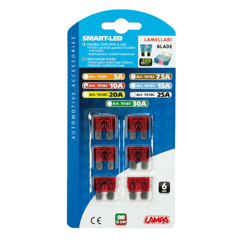 Smart Led, Jeu de 6 fusibles à lames avec témoin LED, 12/32V