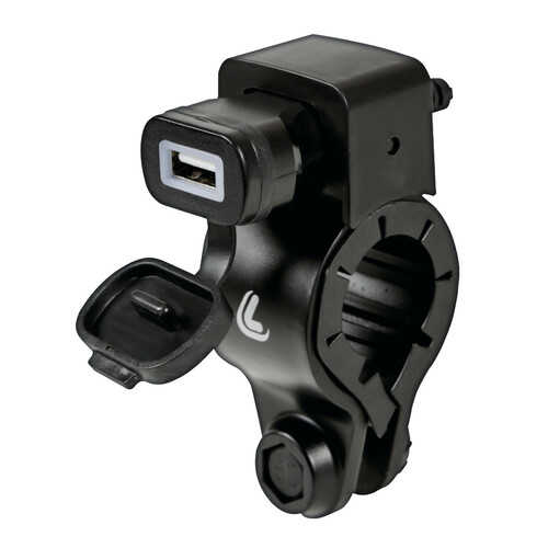Chargeur Lampa USB Fix Tube 12/24V avec fixation guidon et connecteurs fourche - Charge Rapide - 3000 mA - 12/24V