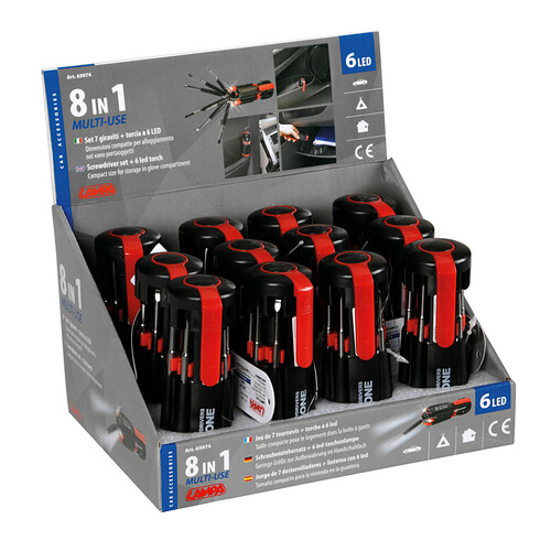 Multi-Use 8 in 1, screwdriver set with Led torch - Display 12 pcs