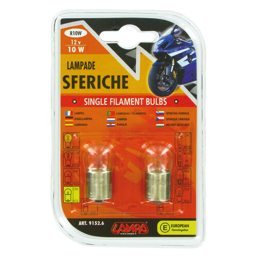 Ampoule 12V Sphérique R10W 10W BA15S avec agrément, lot de 2