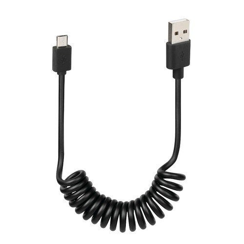 USB-Spiralkabel > Mikro-USB - 100 cm - Schwarz