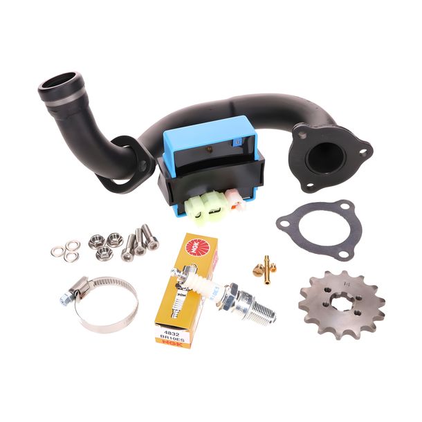 Entdrosselungskit CDI einstellbar / schwarzer Krümmer für Derbi Senda, Aprilia RX 50, SX 50, Gilera RCR, SMT 2018- (Euro4)