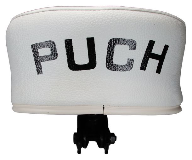 Zadel/stoel nieuw type wit met „Puch belettering” voor Puch