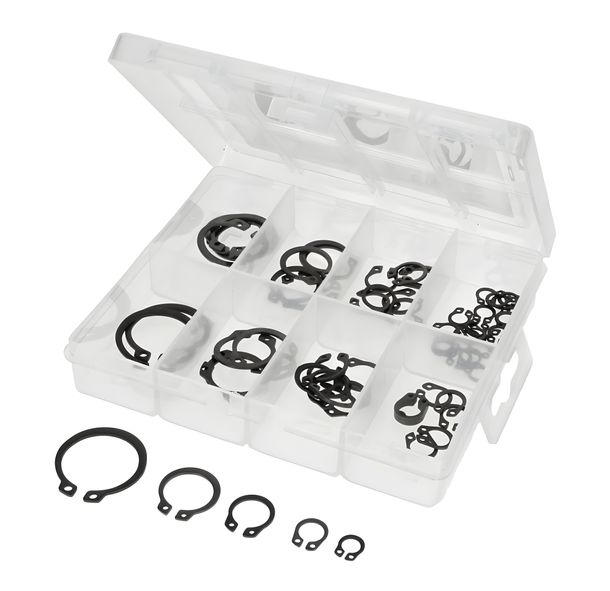 Assortiment de circlips d'arbre, bagues extérieures, 6-25 mm, 64 pièces