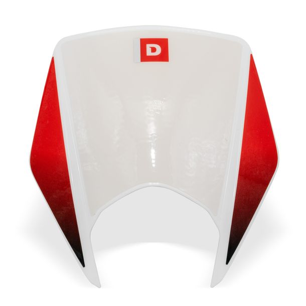 Derbi frame koplampkap, wit, met decoratie, 86656300W0B5 voor Derbi Senda R 4V DRD SM 125 ccm modeljaar 2015 - 2016